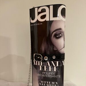 Black and White Magazine Clutch Purse with Silver Chain